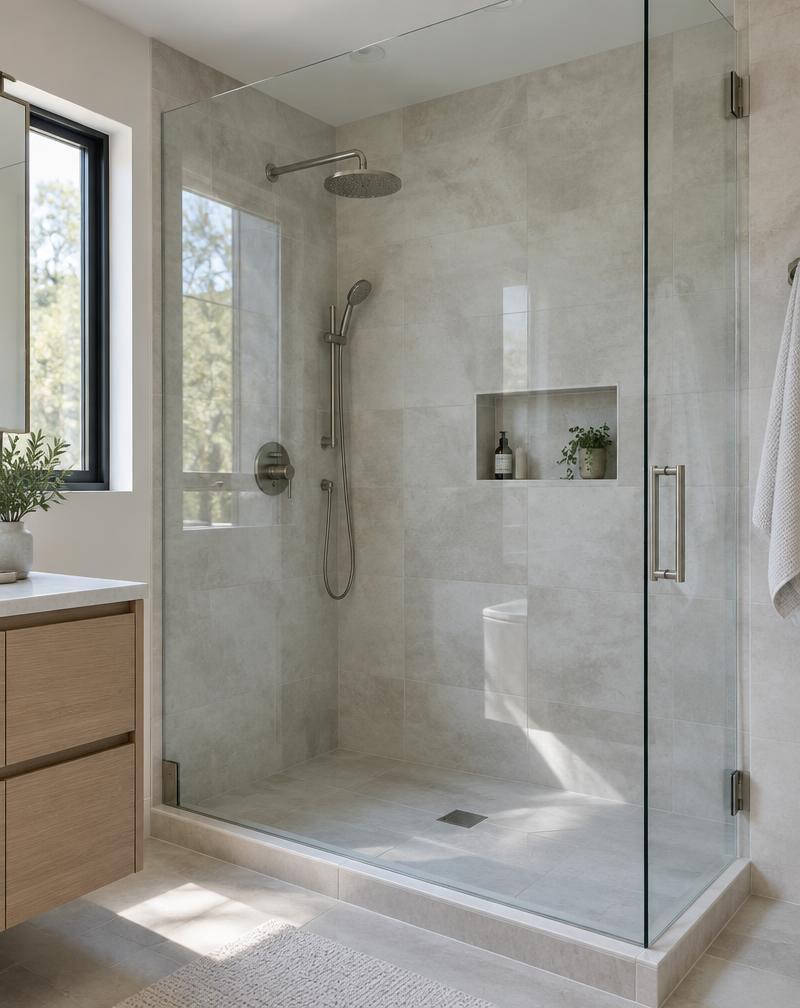 Smart privacy glass in a modern bathroom